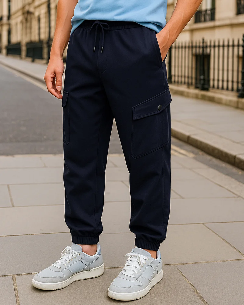 بيواكوف Men's Blue Oversized Cargo Warm Joggers